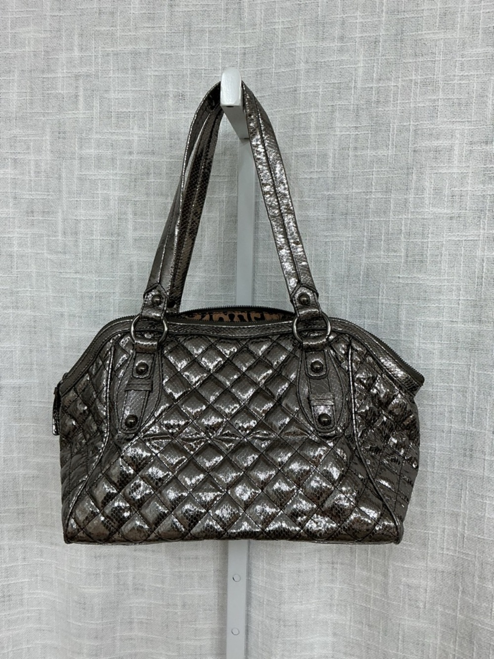 NEW Nine West Metallic Quilted Satchel - Silver Pewter - Picture 7 of 7